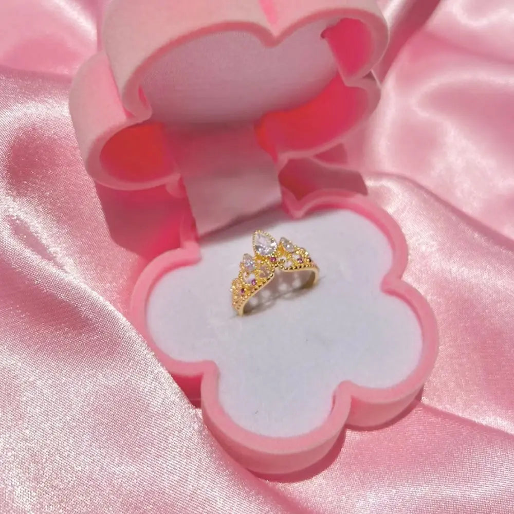1Pcs Elegant Crown Rings Gold Plated Adjustable Opening High-end Princess Ring