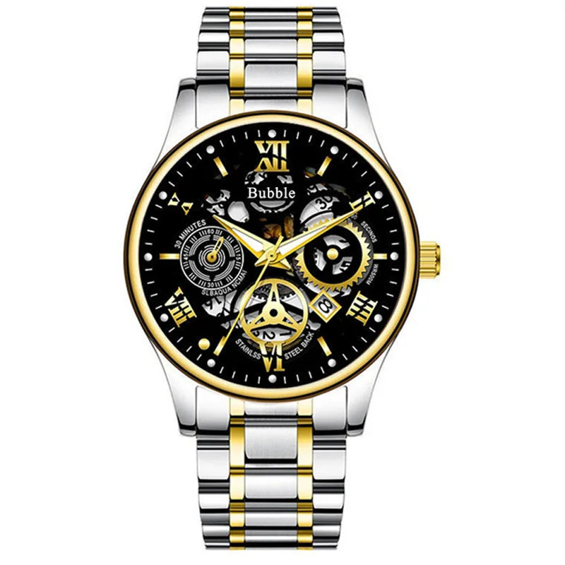 UTHAI Men High end Light Luxury Versatile Quartz Wristwatches Waterproof Roman Hollow Clock Watch