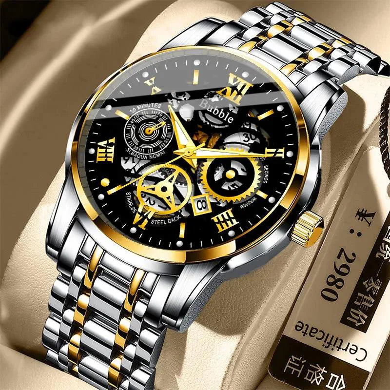 UTHAI Men High end Light Luxury Versatile Quartz Wristwatches Waterproof Roman Hollow Clock Watch