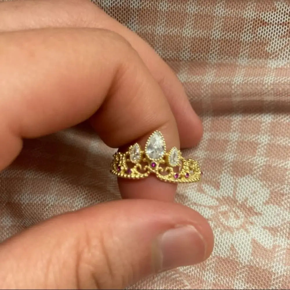 1Pcs Elegant Crown Rings Gold Plated Adjustable Opening High-end Princess Ring