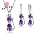 Cat Jewelry Set Genuine 925 Sterling Silver Cubic Zirconia Cat Necklace Pendant and Leverback Earrings