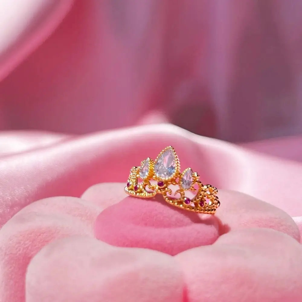 1Pcs Elegant Crown Rings Gold Plated Adjustable Opening High-end Princess Ring
