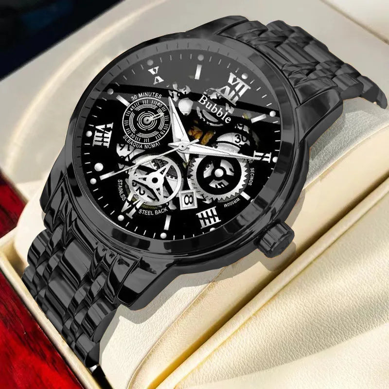 UTHAI Men High end Light Luxury Versatile Quartz Wristwatches Waterproof Roman Hollow Clock Watch